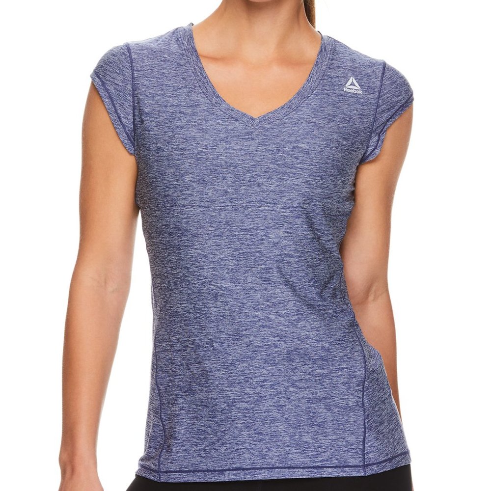 NWT Reebok Cap Sleeve Athlet Top Heathered Blue, M
